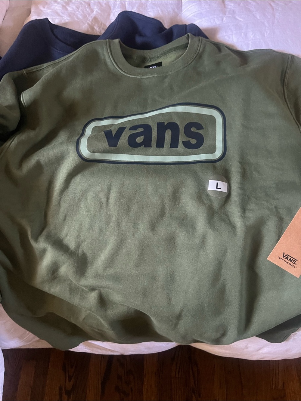 Vans Olive Green Crew Neck Sweatshirt Blue logo